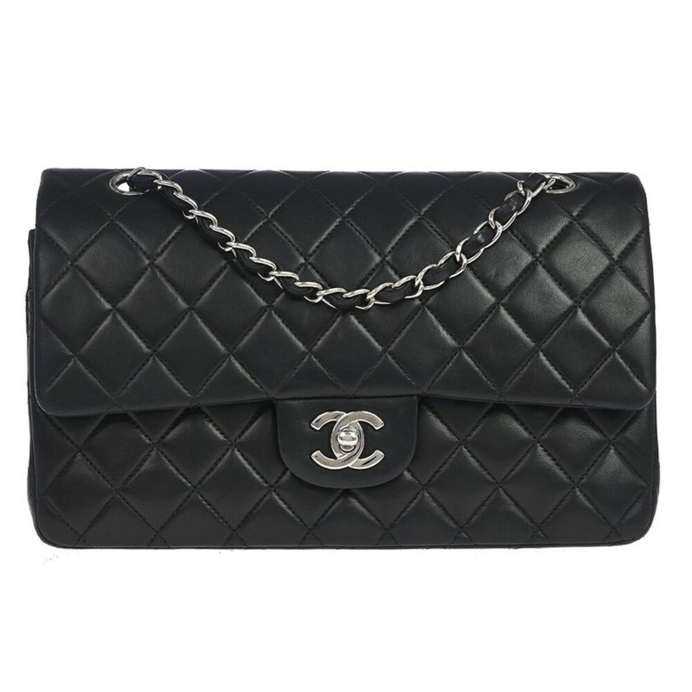 Chanel Classic Double Flap Quilted Lambskin Black Leather Handbag
